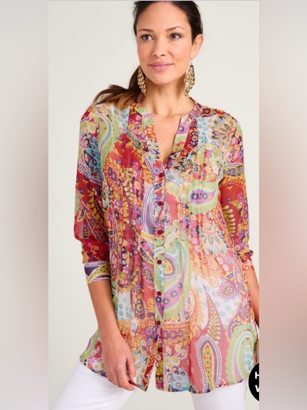 Soft Surroundings NWOT Sheer Multicolor Paisley Button-Front Shirt Size XS